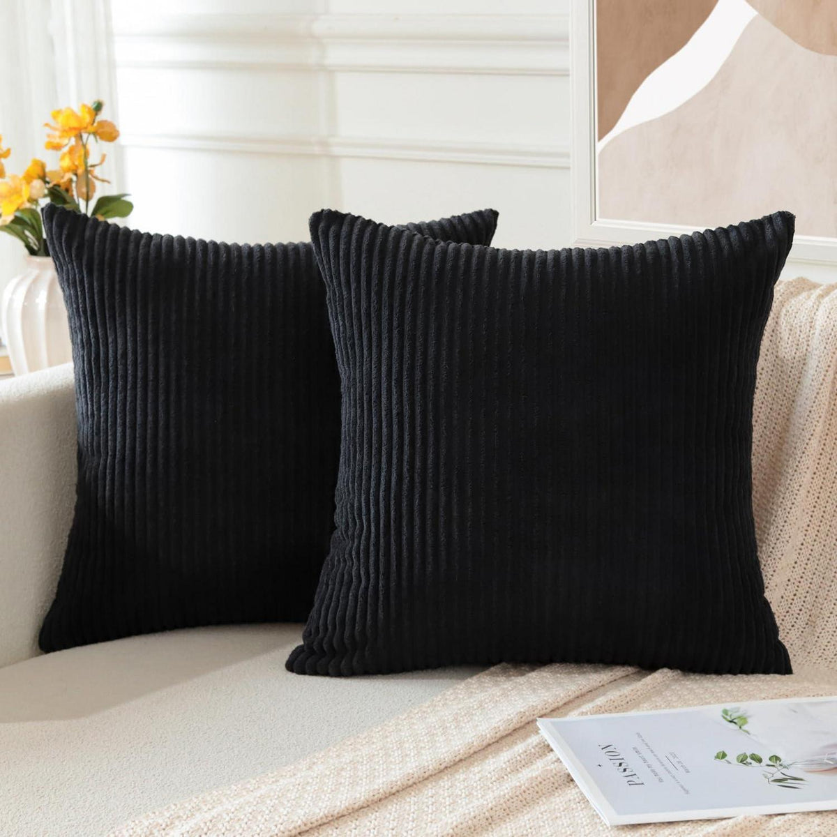 Cord Kissenbezüge 40x40 cm - 2er Set Schwarz