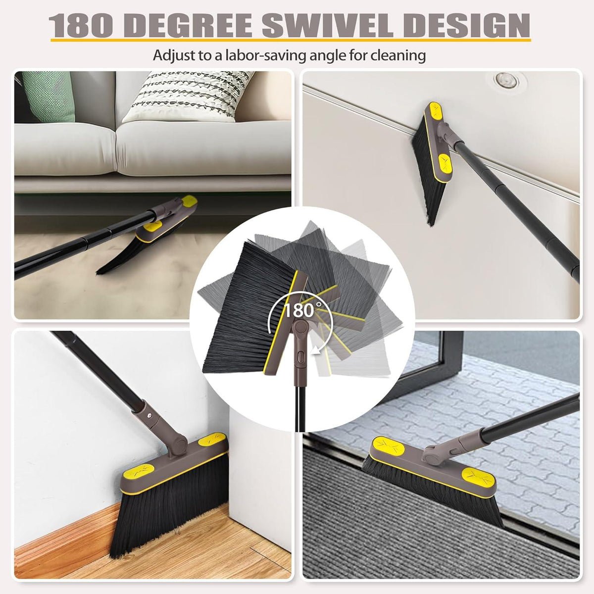 JEHONN Besen und Kehrschaufel Set mit Langem Stiel 138CM, Haus Büro Lobbykehr Broom Dustpan