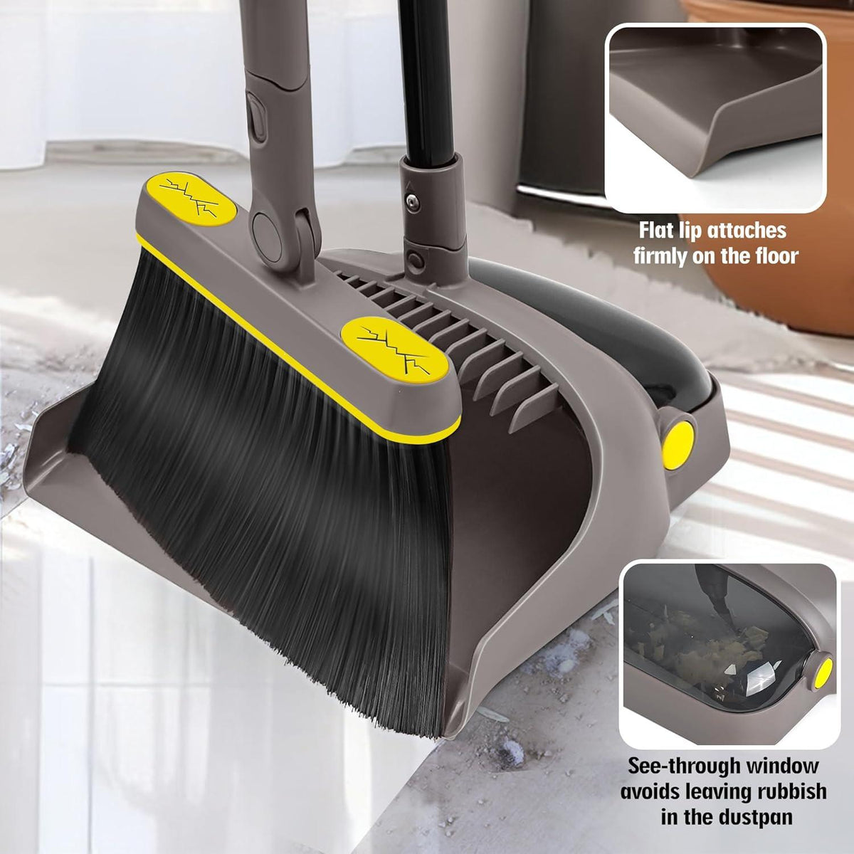 JEHONN Besen Kehrschaufel Set 138cm Stiel 180 Grad Drehen Broom Dustpan
