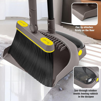 JEHONN Besen Kehrschaufel Set 138cm Stiel 180 Grad Drehen Broom Dustpan