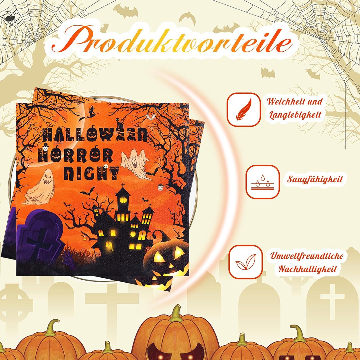 Halloween Servietten Set 40Stück Schwarz Orange Geister