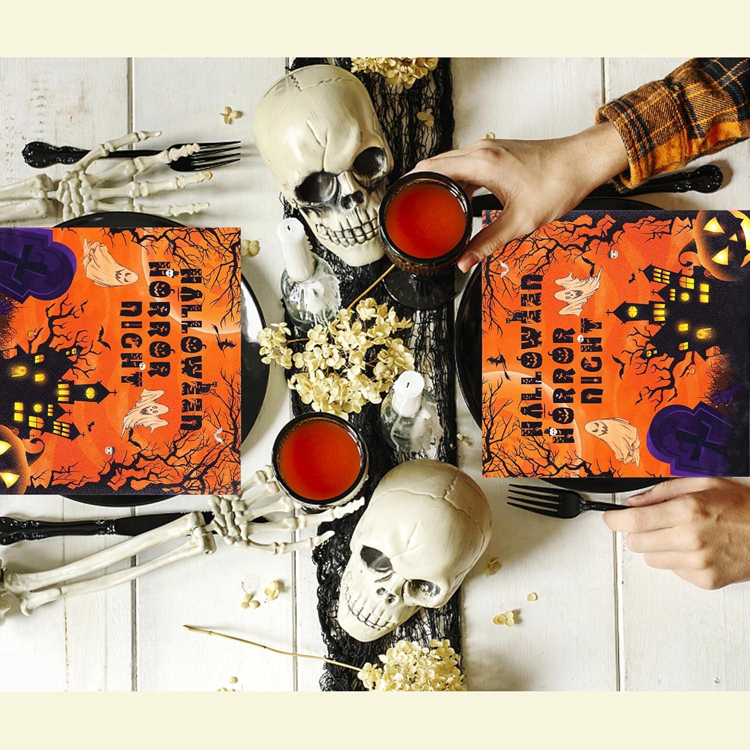 Halloween Servietten 40Stück Schwarz Orange Kürbis Fledermaus Burg