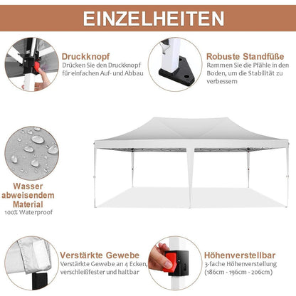 Faltpavillon 3x6m mit Seitenteilen – Wasserdicht & Stabil