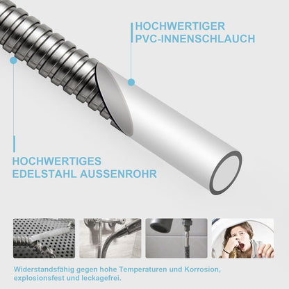 OFFO Edelstahl Duschschlauch mit Knickschutz, Nickel-Grau 1,8m
