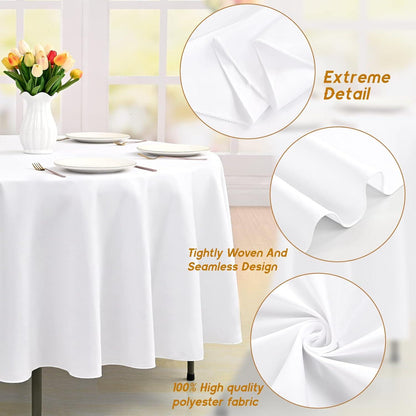 6er Packung Weiße Runde Tischdecken aus Polyester 305cm - Hochwertige, Flecken- und knitterfreie Tischdecken für Hochzeiten und Partys