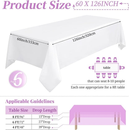 6er Pack Weiße Polyester-Tischdecke 153x320cm für Hochzeit