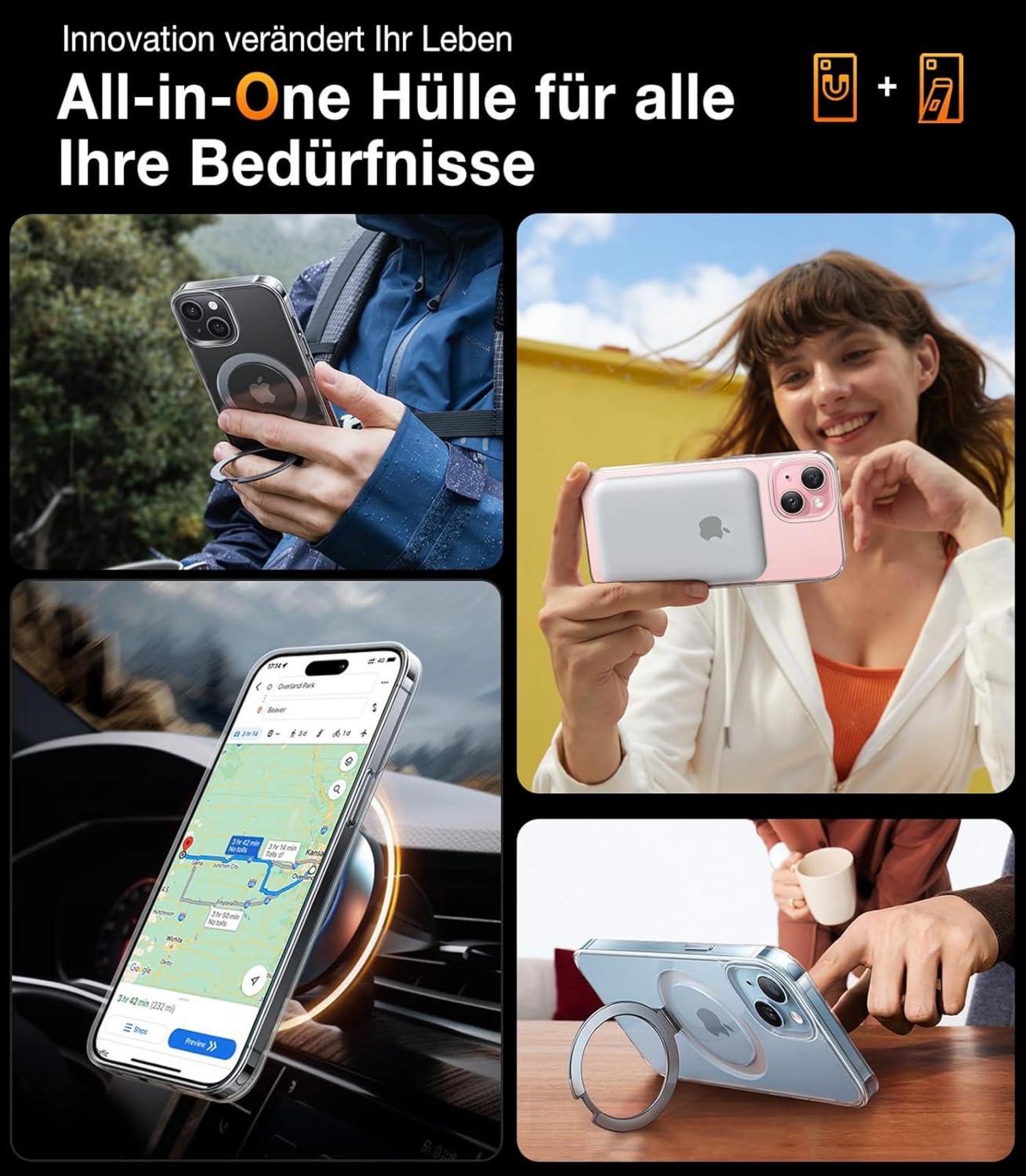 iPhone 15 Hülle mit Magnetständer MagSafe Militärschutz