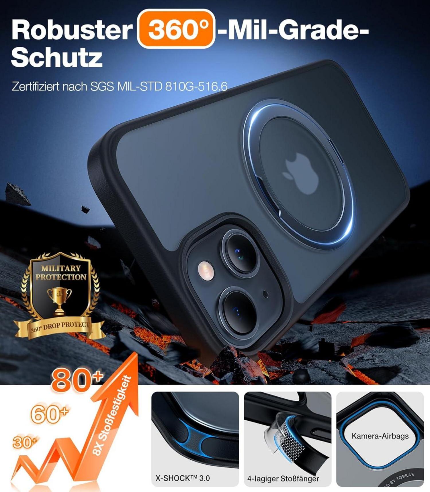 TORRAS Magnetischer Ring Ständer iPhone 15 Hülle MagSafe Schwarz