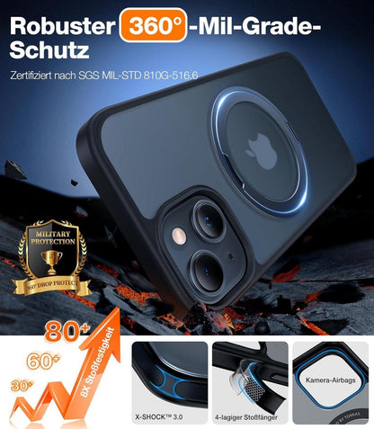 TORRAS Magnetischer Ring Ständer iPhone 15 Hülle MagSafe Schwarz