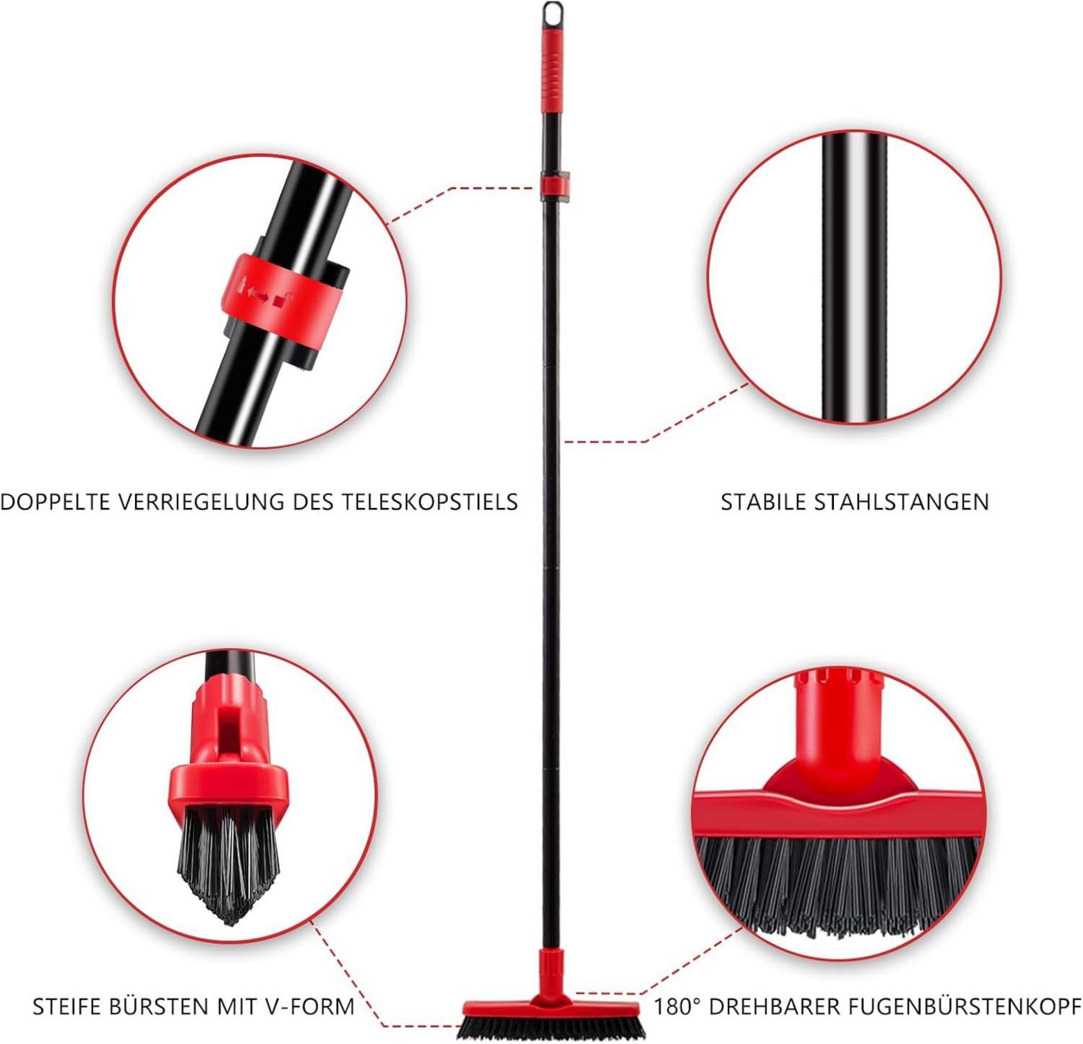 Mitclear V-förmige Fugenbürste langem Griff 132cm Fliesenschrubber Fußleistenreiniger