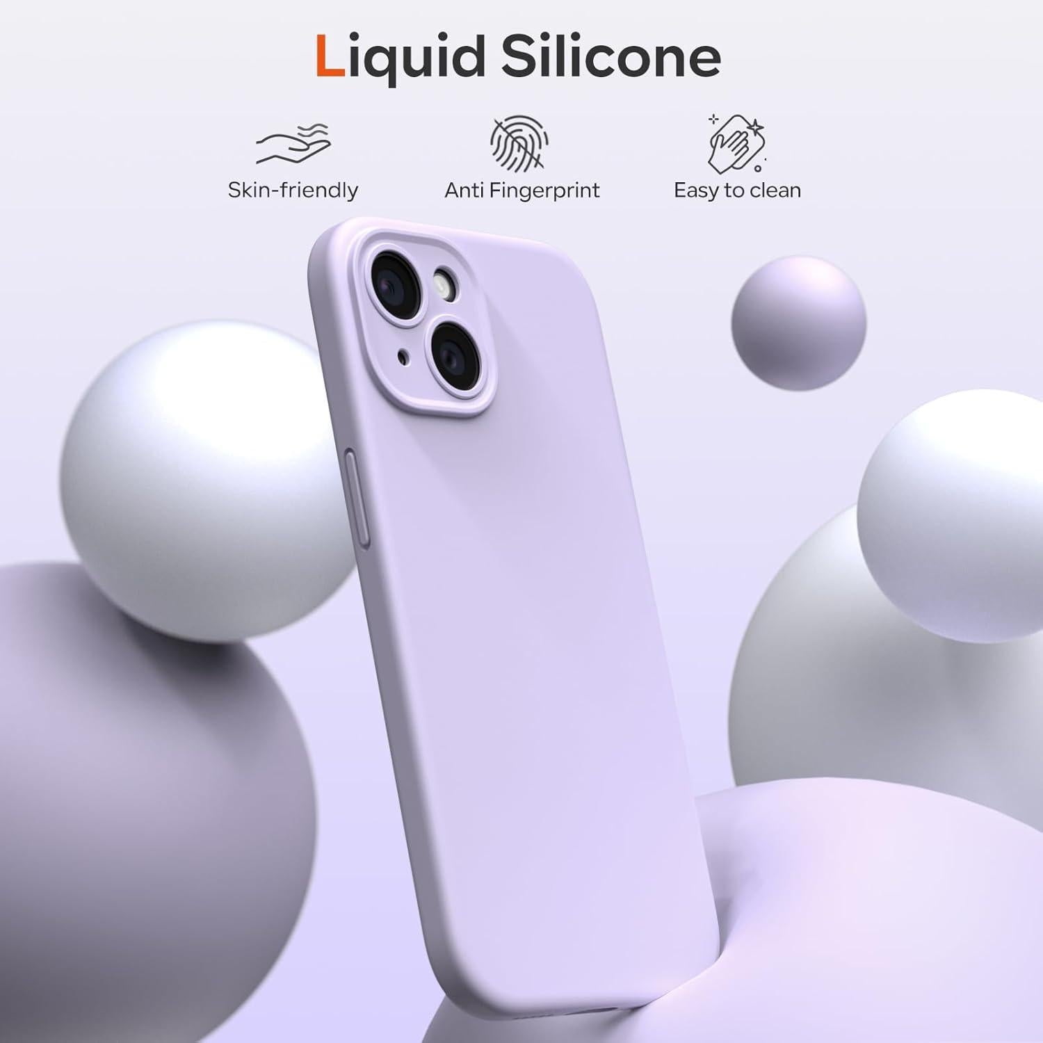 iPhone 15 Silikon Hülle Kameraschutz Blatt Schutzfolie Pastell Flieder