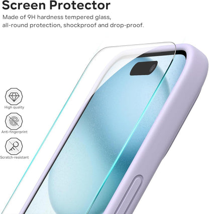 iPhone 15 Hülle Liquid Silicone Kameraschutz Blatt Schutzfolie - Pastell Flieder