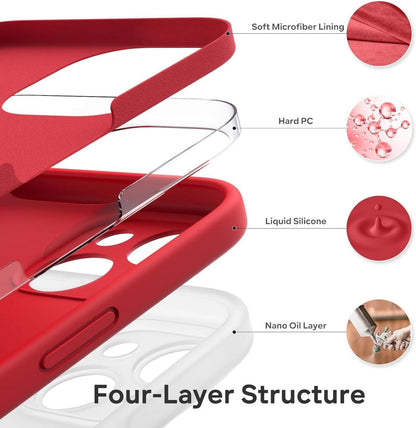 iPhone 15 Hülle Liquid Silicone Stoßfest Kameraschutz Schutzfolie Rot