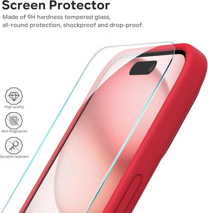 iPhone 15 Hülle Liquid Silicone Stoßfest Kameraschutz Schutzfolie Rot