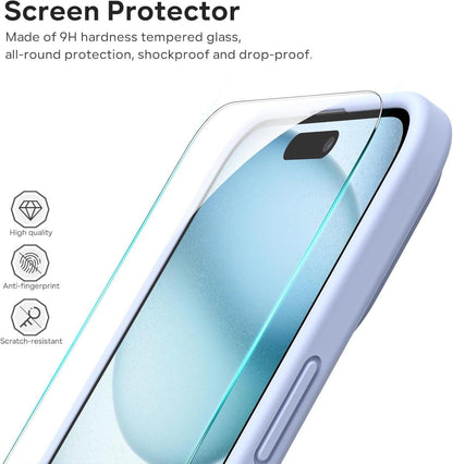 iPhone 15 Silikon Hülle Stoßfest Anti-Kratzer Kameraschutz + Schutzfolie - Blau