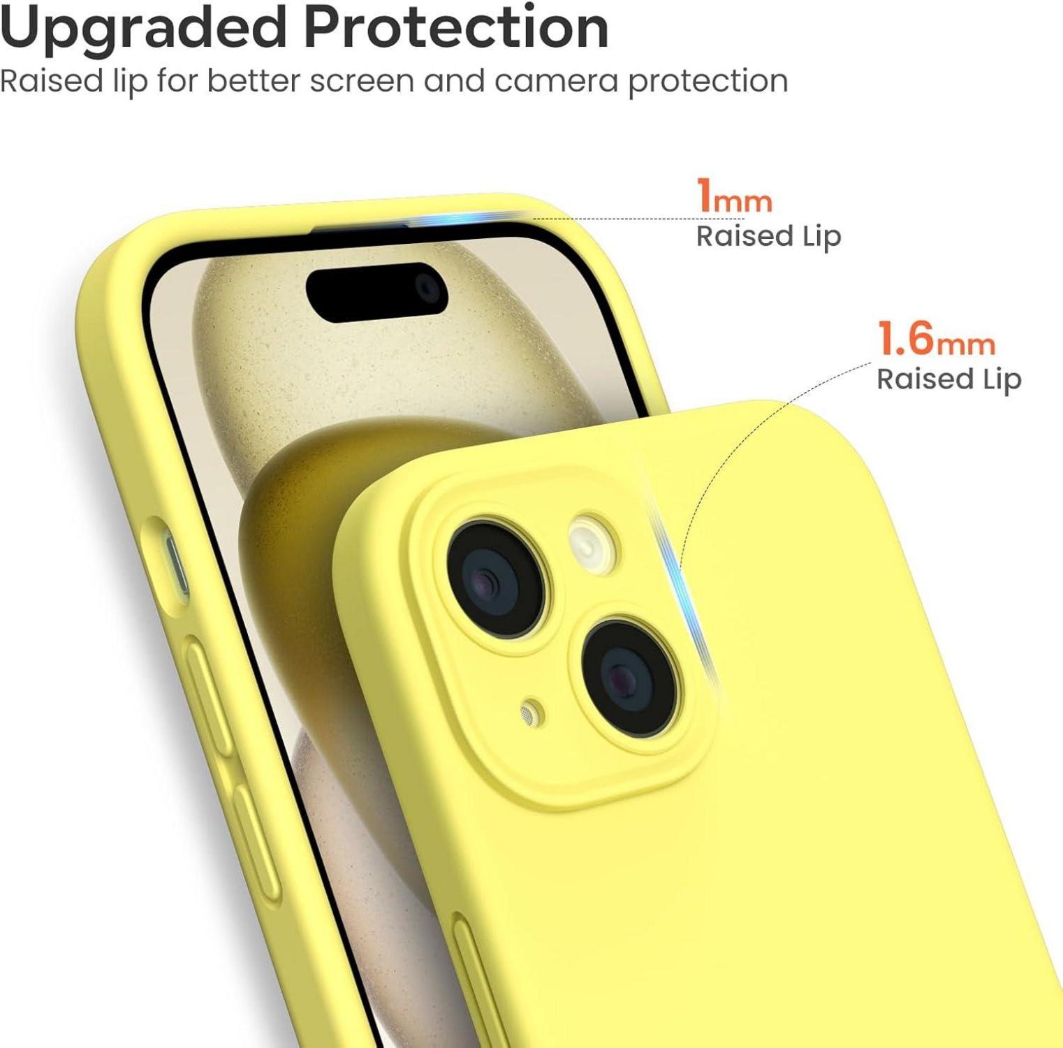 iPhone 15 Hülle Liquid Silicone mit Kameraschutz und Schutzfolie - Zitronengelb