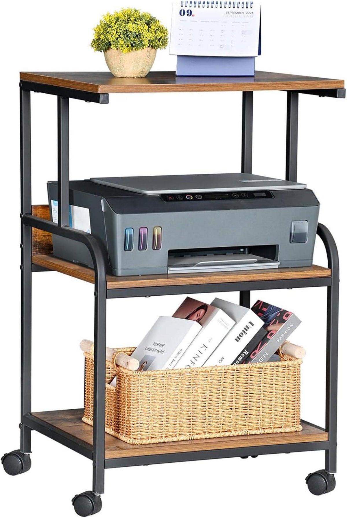 3-stöckiger Druckerwagen mit Rollen und Ablage 50,5 x 40 x 80,5 cm