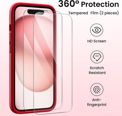iPhone 15 Hülle Kameraschutz 2 Schutzfolien Silikon Rot