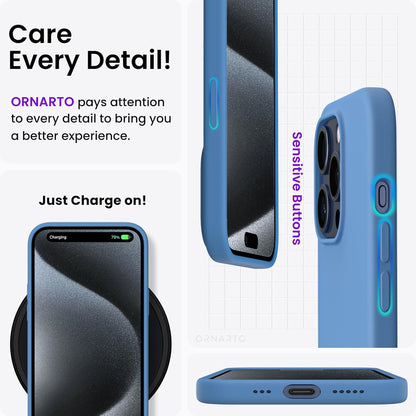 ORNARTO iPhone 15 Pro Silikon Hülle 6,1 Zoll Blau stoßfest kratzfest