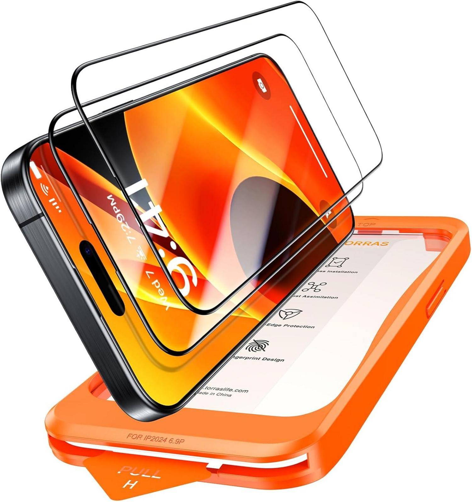 Panzerglas folie für iPhone 15 Pro, Bruchsicherheit 9H+ - 2er Set