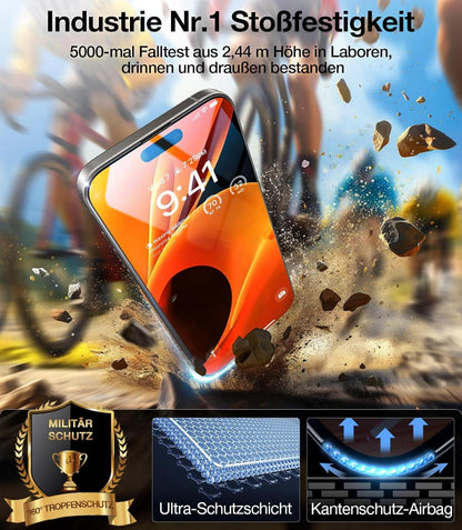 Panzerglas folie für iPhone 15 Pro, Bruchsicherheit 9H+ - 2er Set