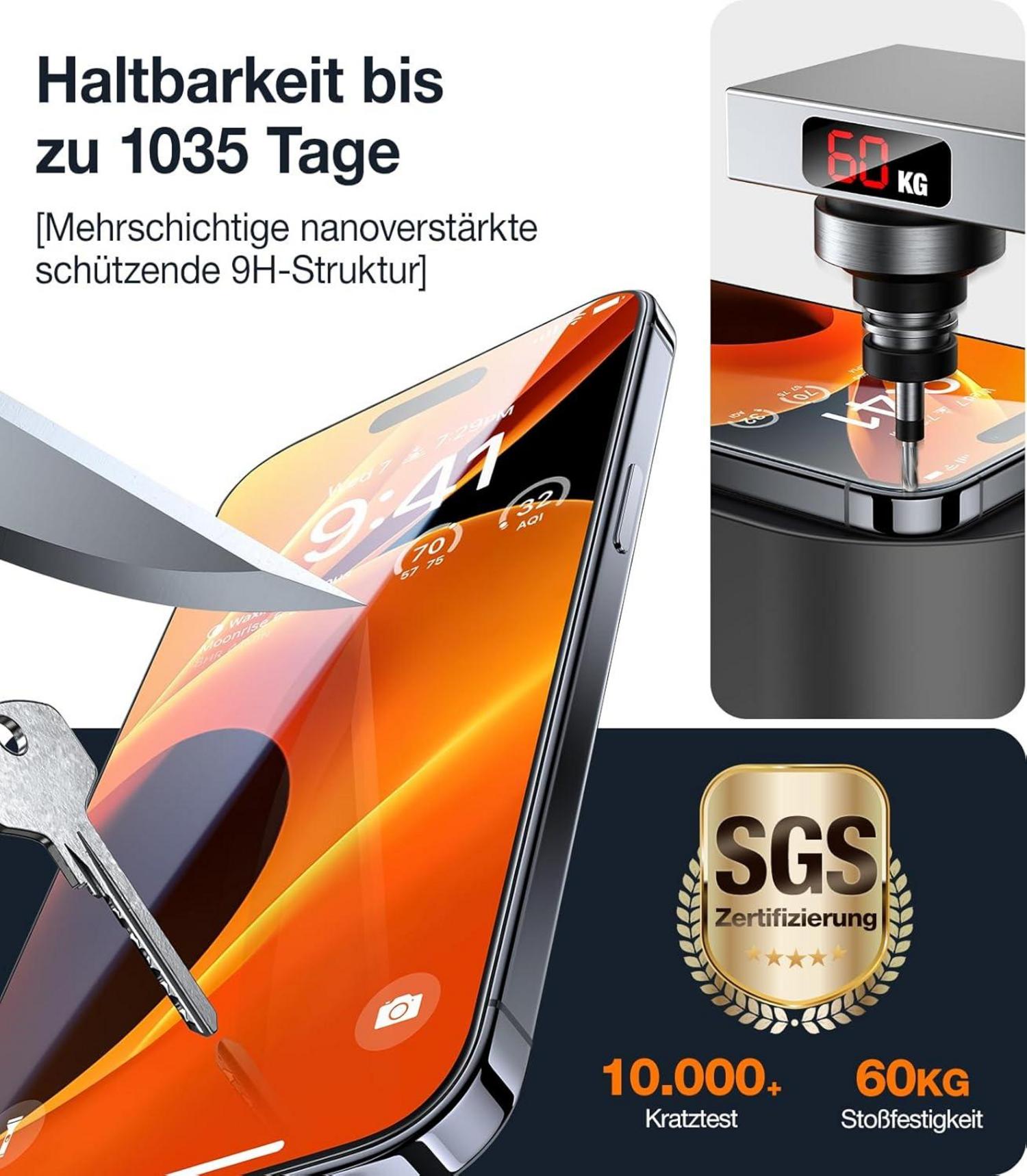 TORRAS iPhone 15 Pro Full Screen Panzerglas Schutzfolie Set