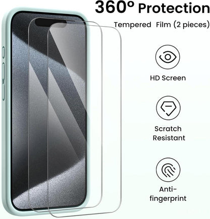 ORNARTO iPhone 15 Pro Hülle + 2 Schutzfolien, Flüssiges Silikon, Kameraschutz