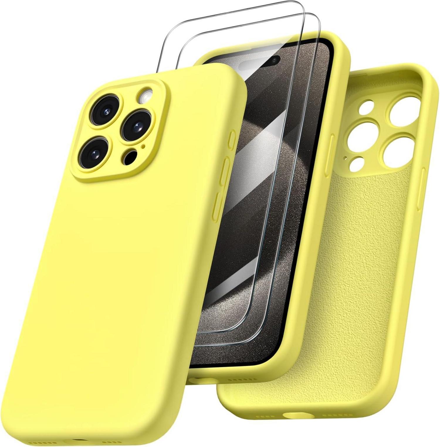 iPhone 15 Pro Max Hülle Flüssiges Silikon Kameraschutz Gelb