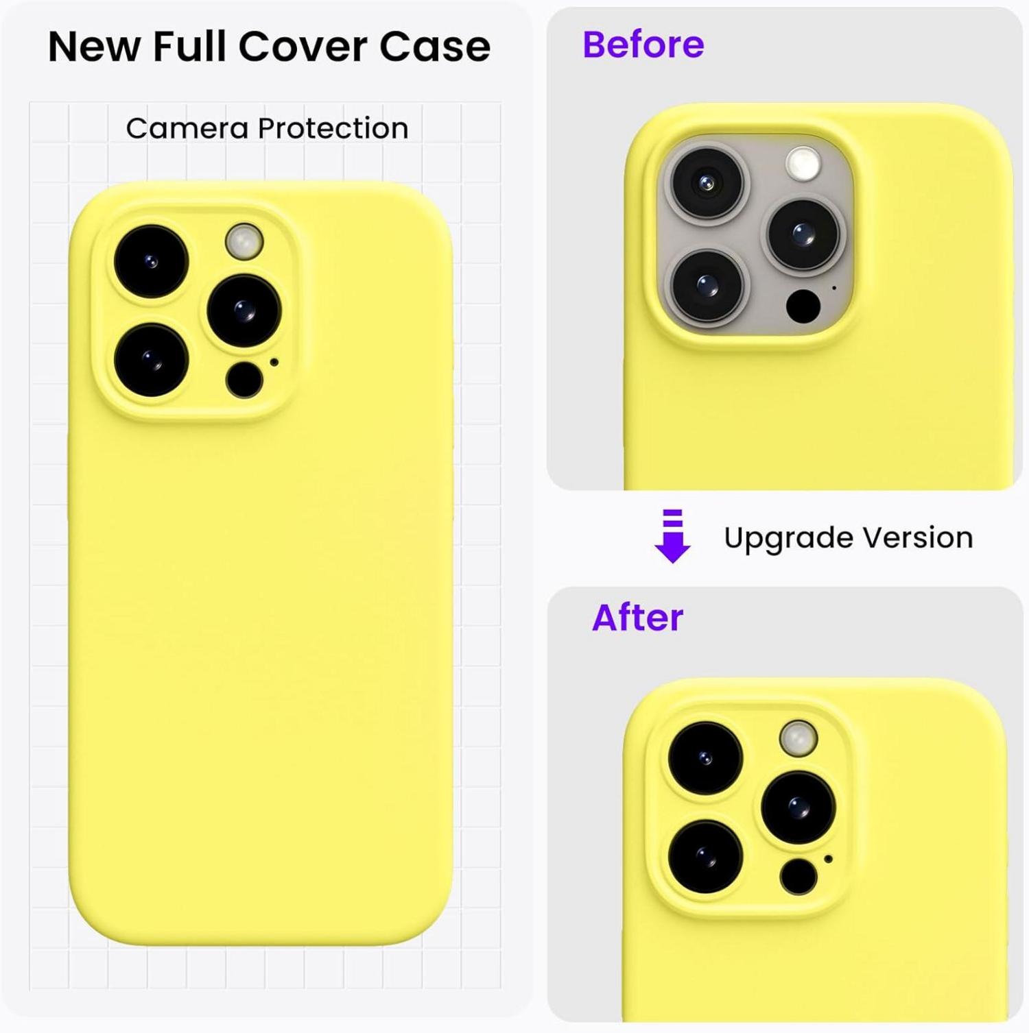 ORNARTO iPhone 15 Pro Max Hülle | Flüssige Silikon Schutzhülle mit Kameraschutz | 2 Schutzfolien | Stoßfest | Mikrofaser | 6.7 Zoll - Zitrone Gelb