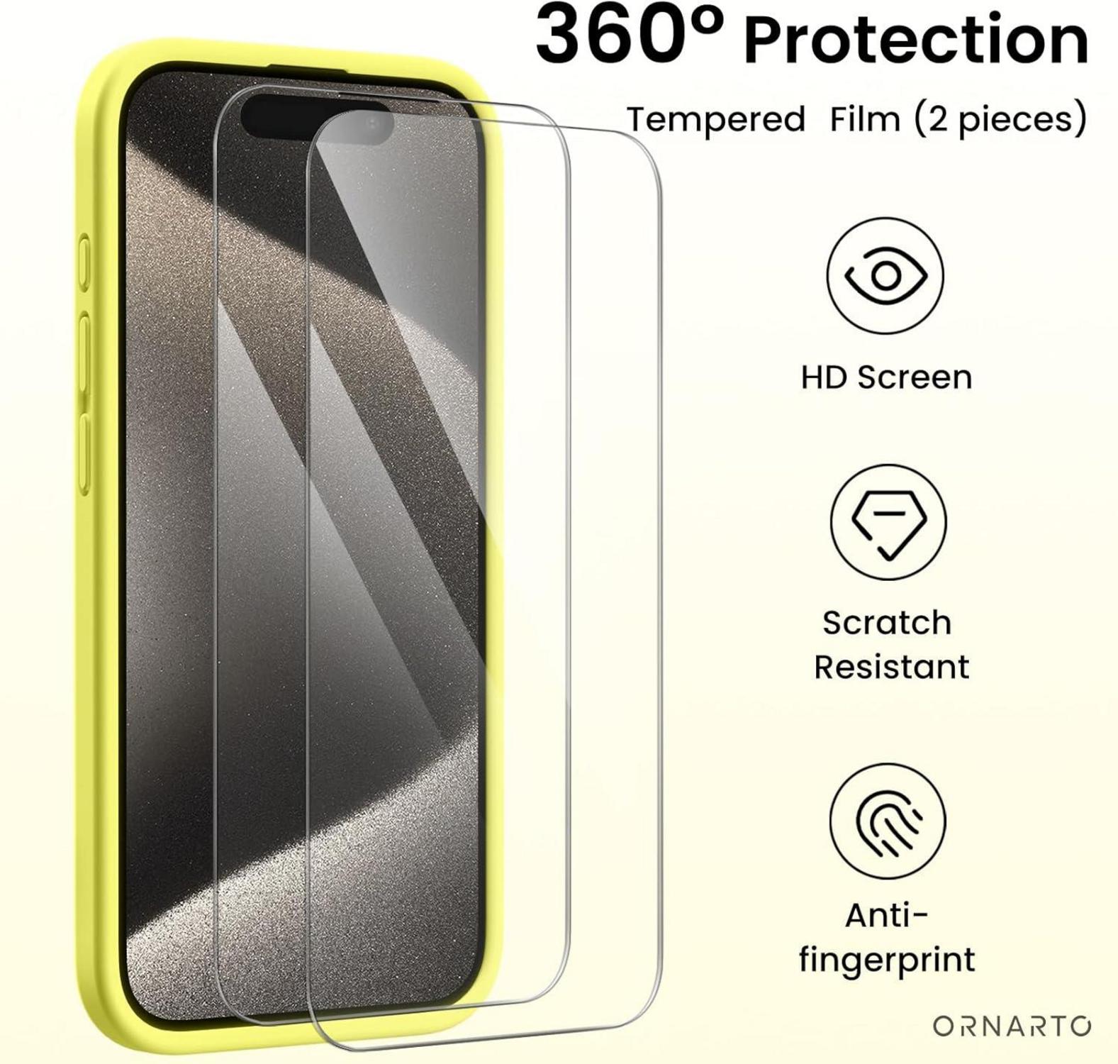 ORNARTO iPhone 15 Pro Max Hülle Kameraschutz 2 Schutzfolien 6.7 Zoll Gelb