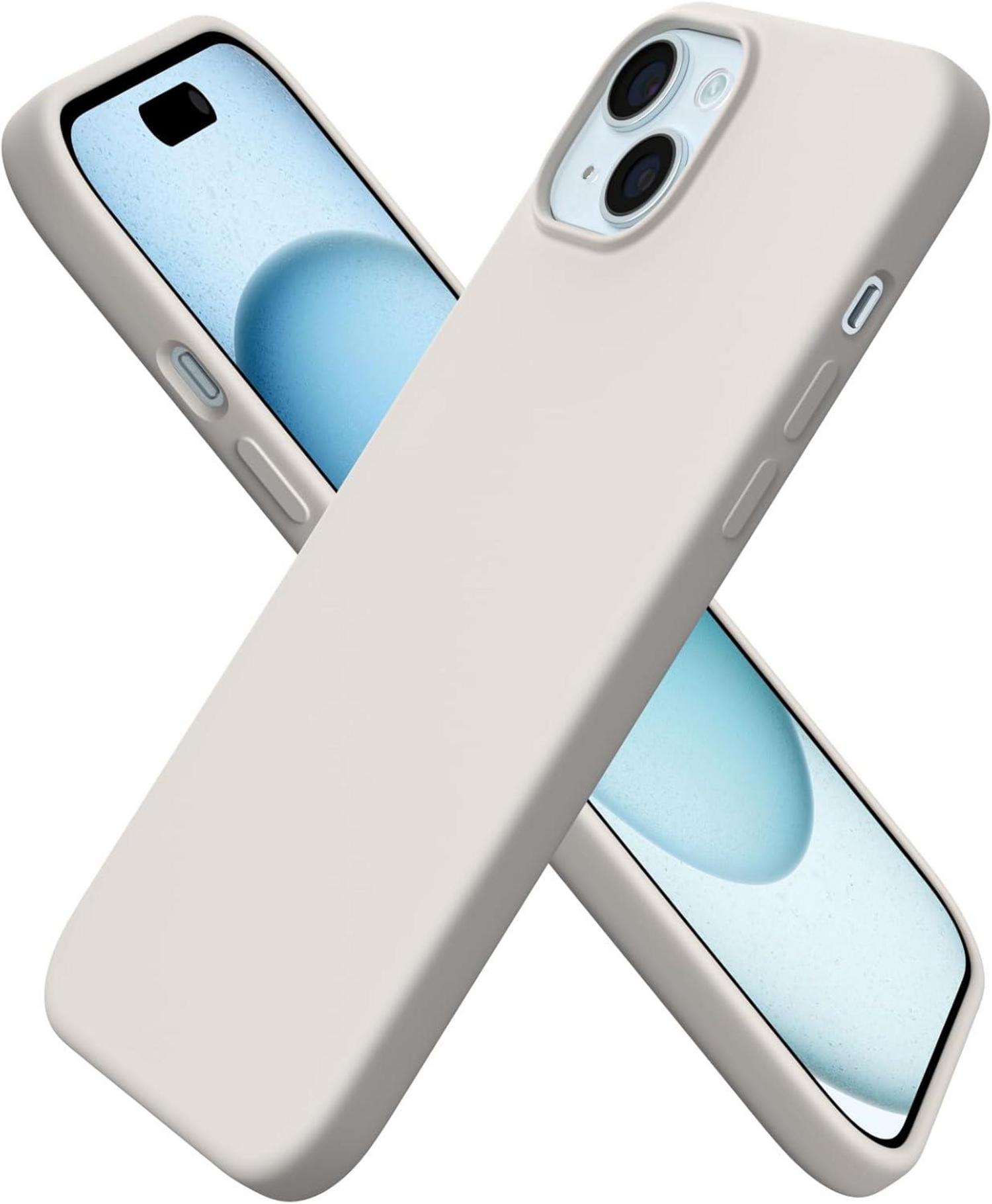 iPhone 15 Plus Hülle Silikon Flüssig Kratzfest Stoßfest - Steingrau