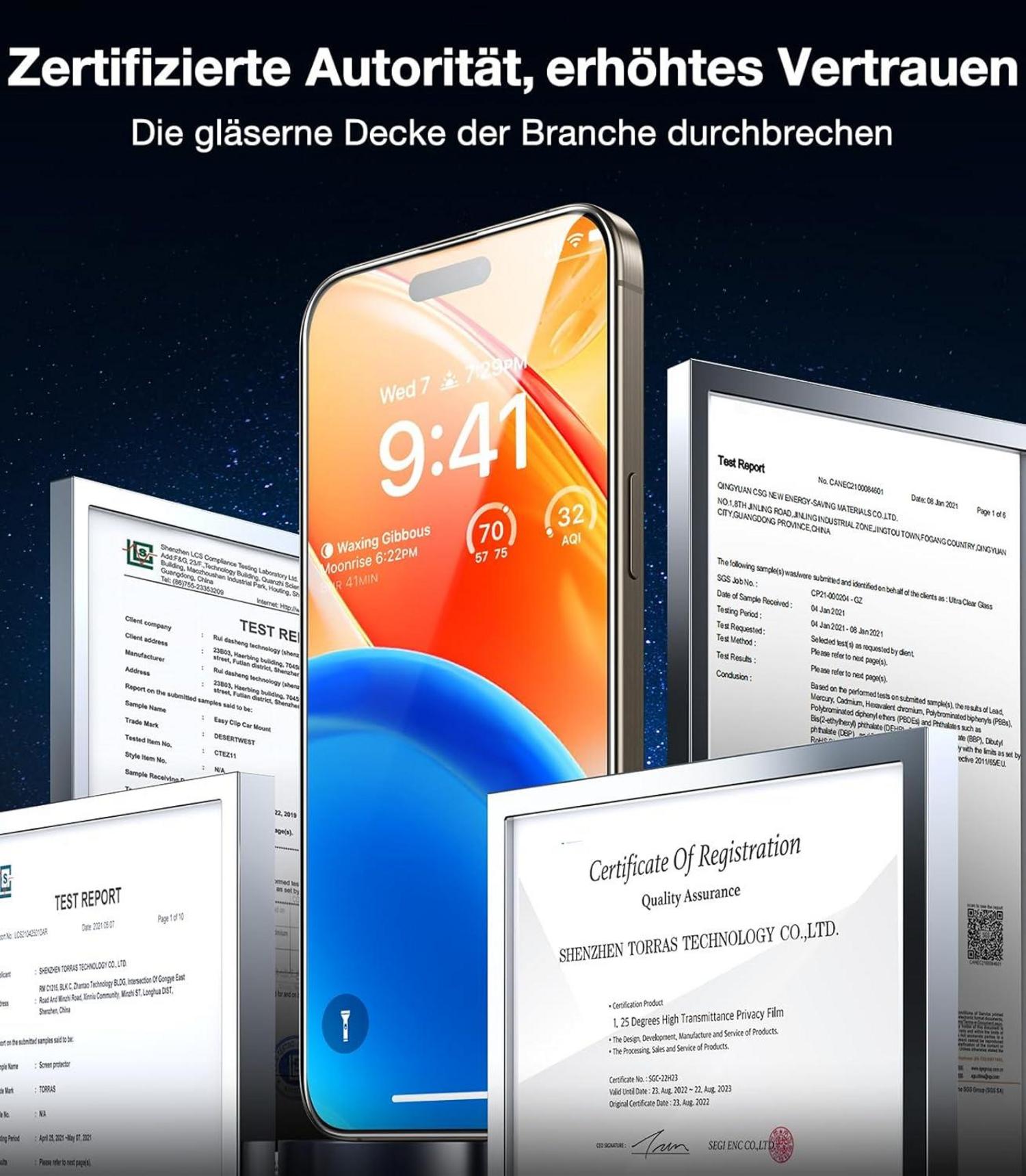 TORRAS iPhone 15 Pro Panzerglas Full Screen 9H+ Bruchsicher 2 Stück Transparent