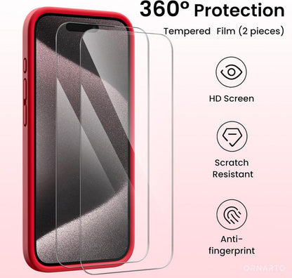 iPhone 15 Pro Hülle flüssiges Silikon Kameraschutz 2 Schutzfolien 6.1 Zoll Rot