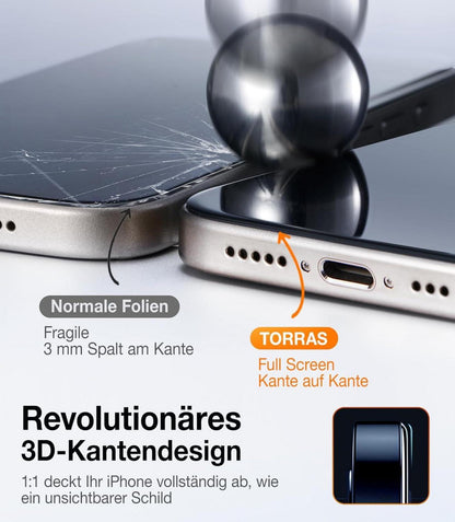 TORRAS iPhone 15 Pro Max Panzerglas 9H Schutzfolie 2 Stück