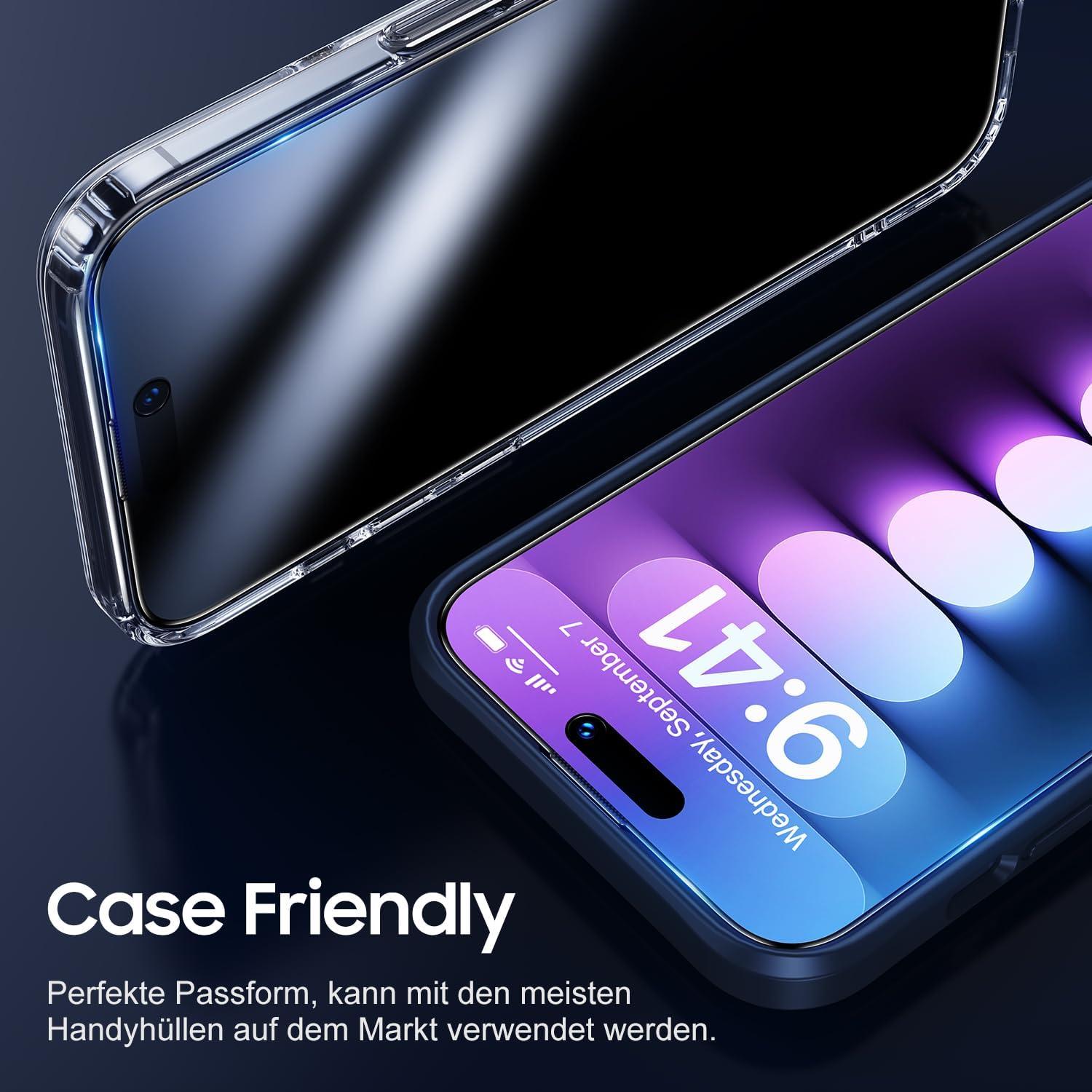 Panzerglas Sichtschutz für iPhone 15 Pro Max 2er Pack Anti Spy Folie