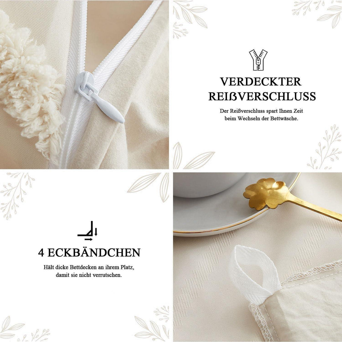 Beige Boho Bettwäsche-Set 135x200 mit Getuftung