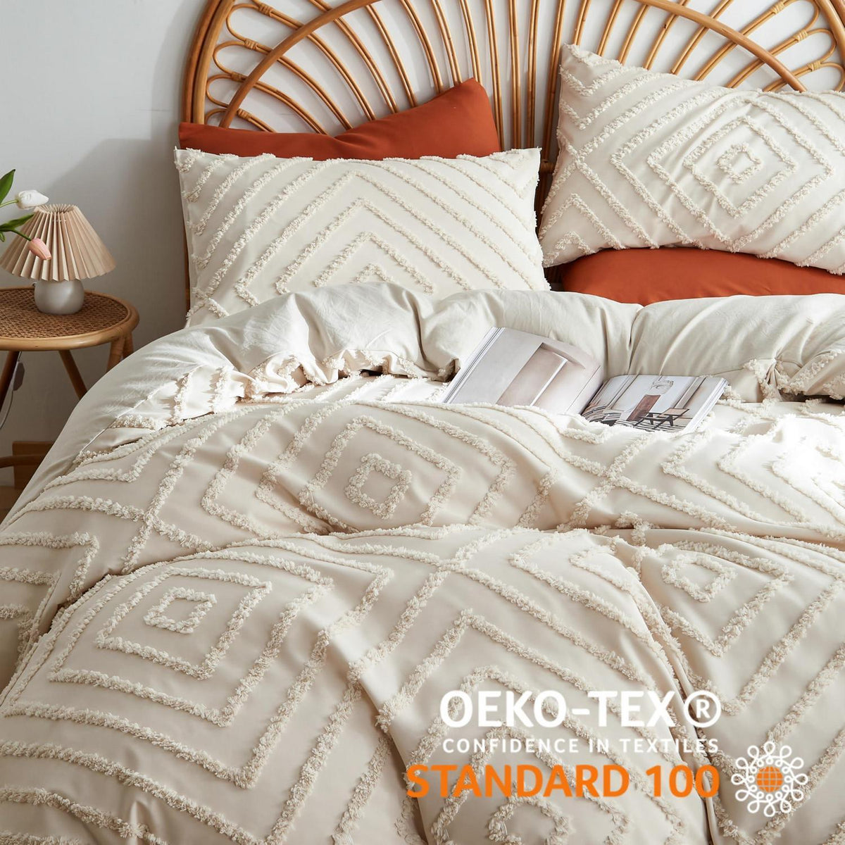 Beige Boho Bettwäsche-Set 220x240cm mit Getuftung