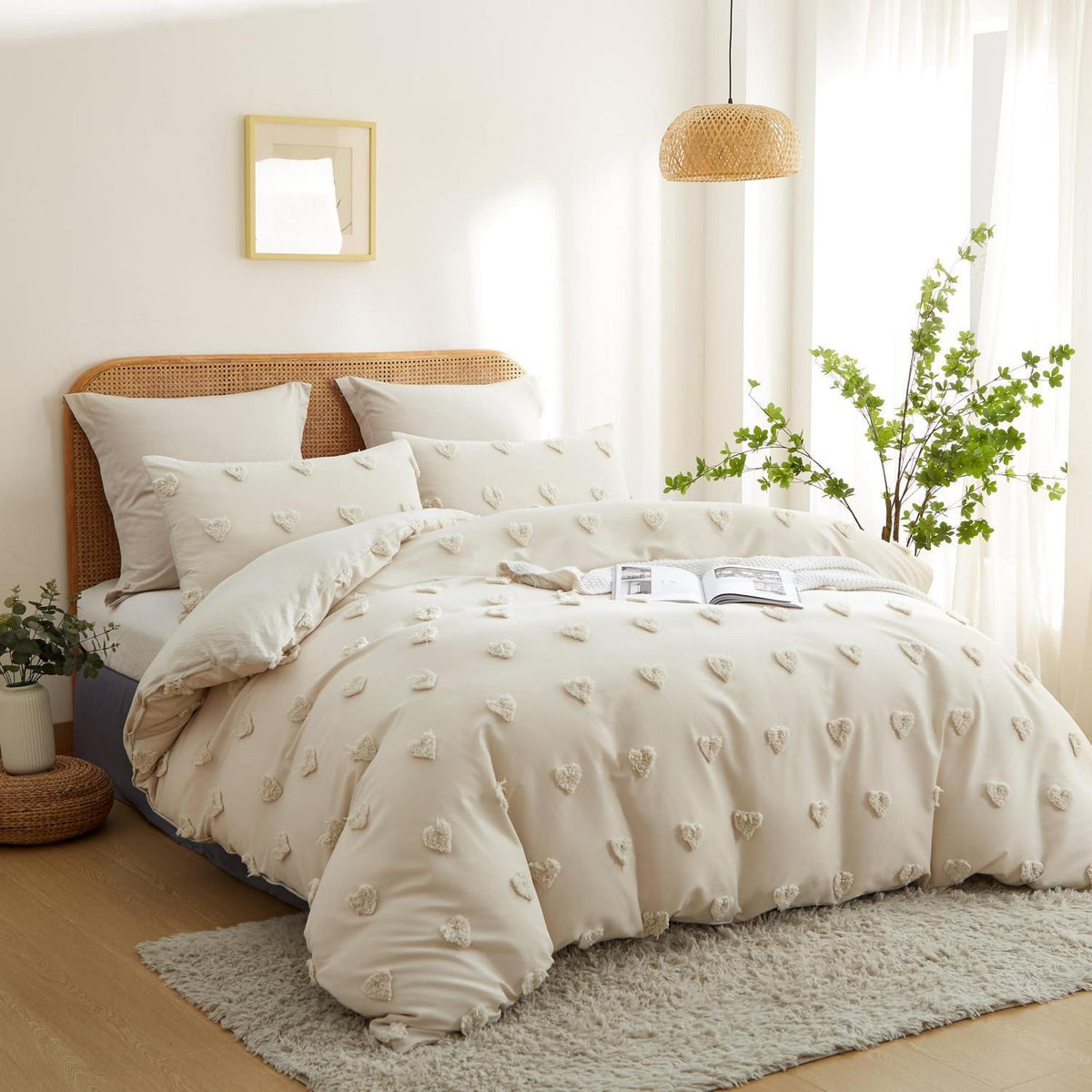 Boho Bettwäsche Set Beige Getuftet 135x200/80x80cm