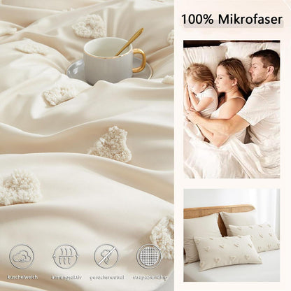 Boho Bettwäsche Set Beige Getuftet 135x200/80x80cm