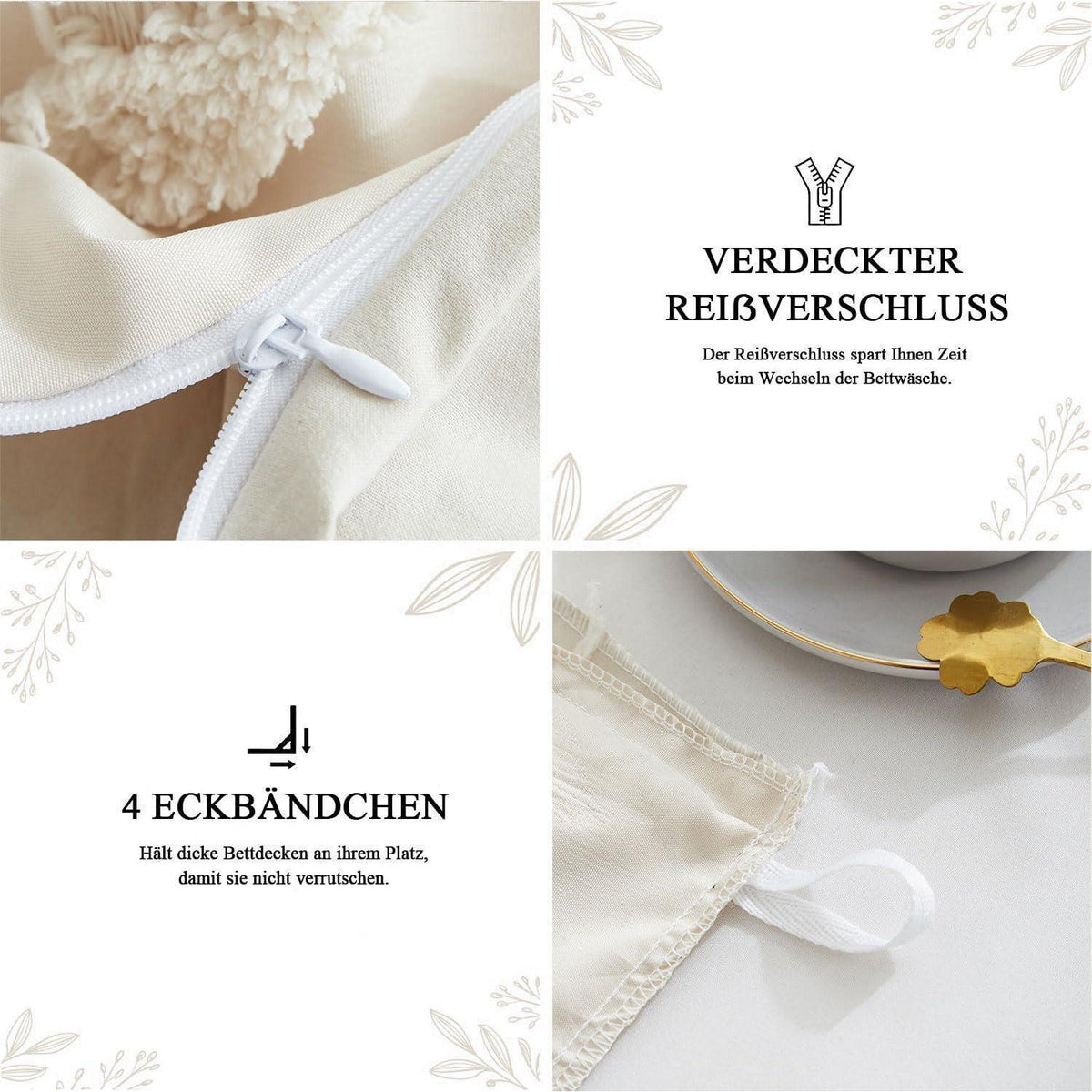 Boho Bettwäsche Set Beige Getuftet 135x200/80x80cm
