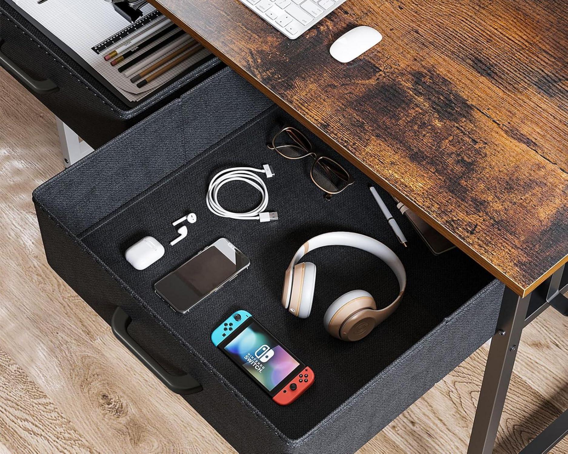 ODK Schreibtisch 100x40x78.7cm mit 2 Schubladen und Kopfhörer Halter Braun