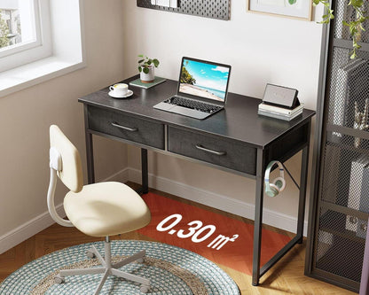 Kleiner Schreibtisch 2 Schubladen Kopfhörerhalter Bürotisch PC Tisch Schwarz