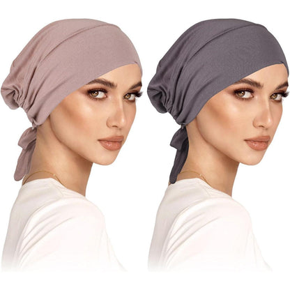 Turban Unterkappe Damen 2er Set | Hijab Cap Chemo Mütze Khaki+Grau