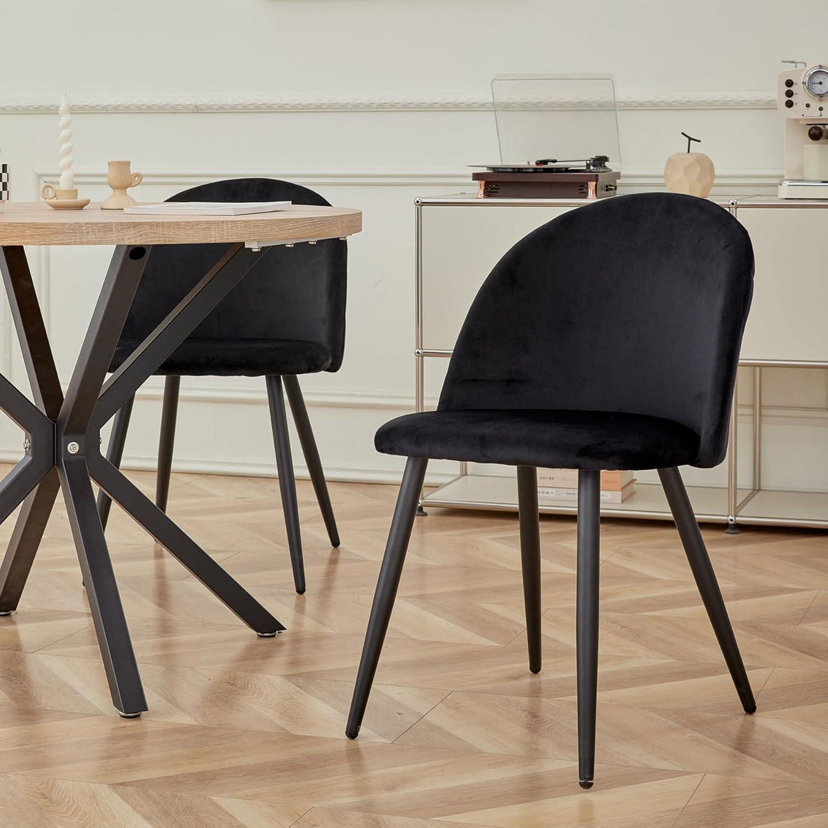 Samt Esszimmerstuhl Set – Modern & Komfortabel (Schwarz-2)
