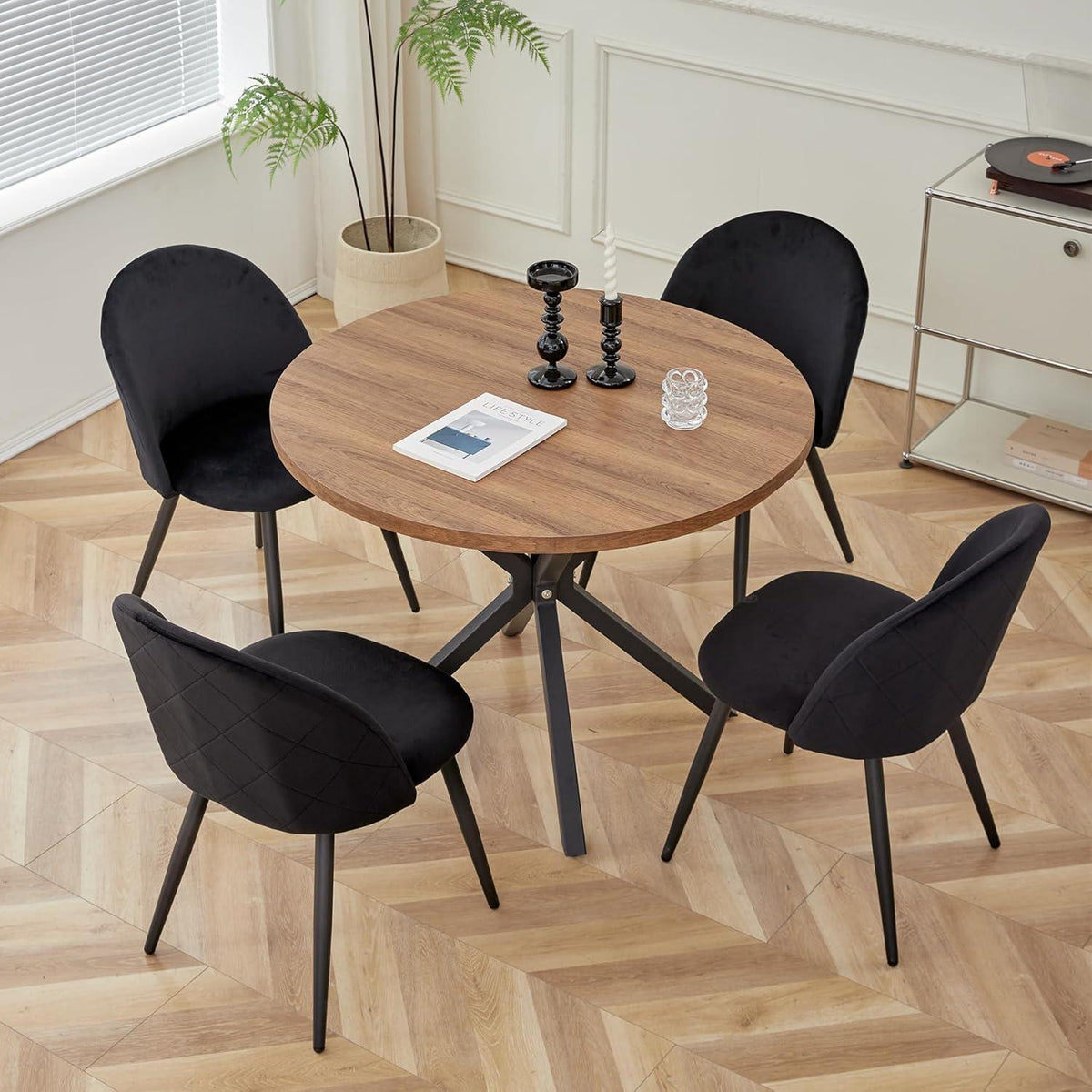 Samt Esszimmerstuhl Set – Modern & Komfortabel (Schwarz-2)