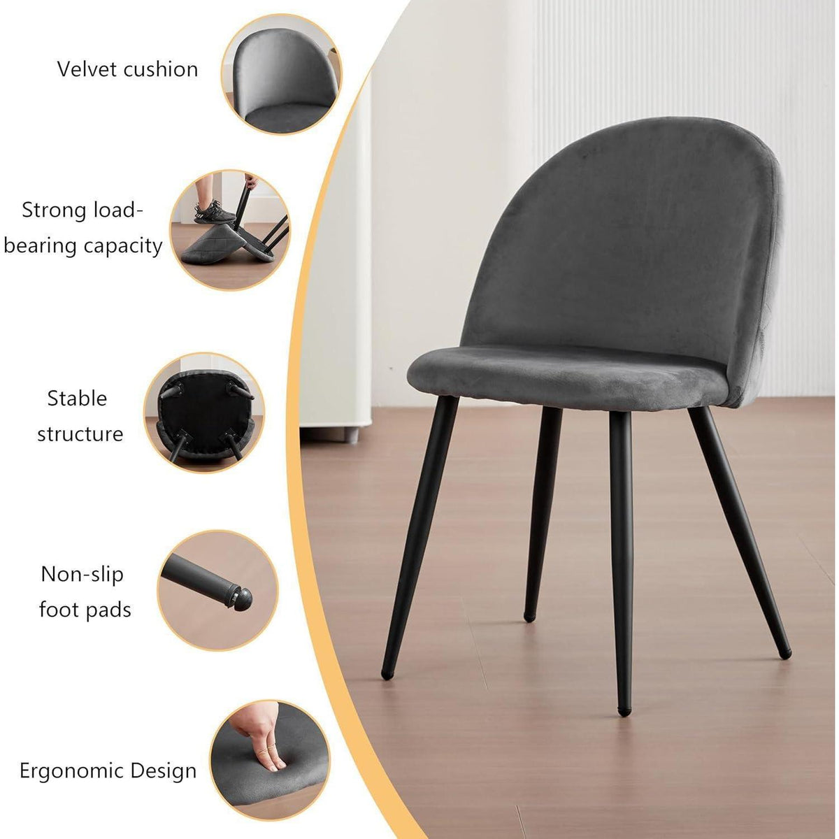 Samt Esszimmerstuhl Set (2/4/6) – Grau