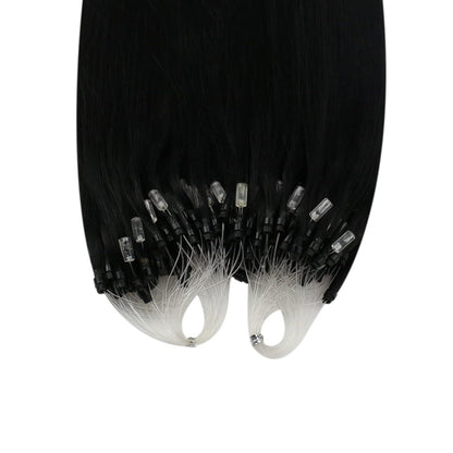Echthaar Haarverlängerung Schwarz 60cm - Micro Ring Extensions