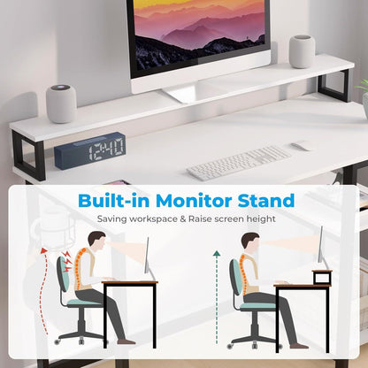 Schreibtisch 100 x 50 cm Weiß mit Regal und Monitorständer