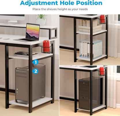 Schreibtisch Weiß 100x50 cm mit Regal, Monitorständer, Kleiner Sekretär