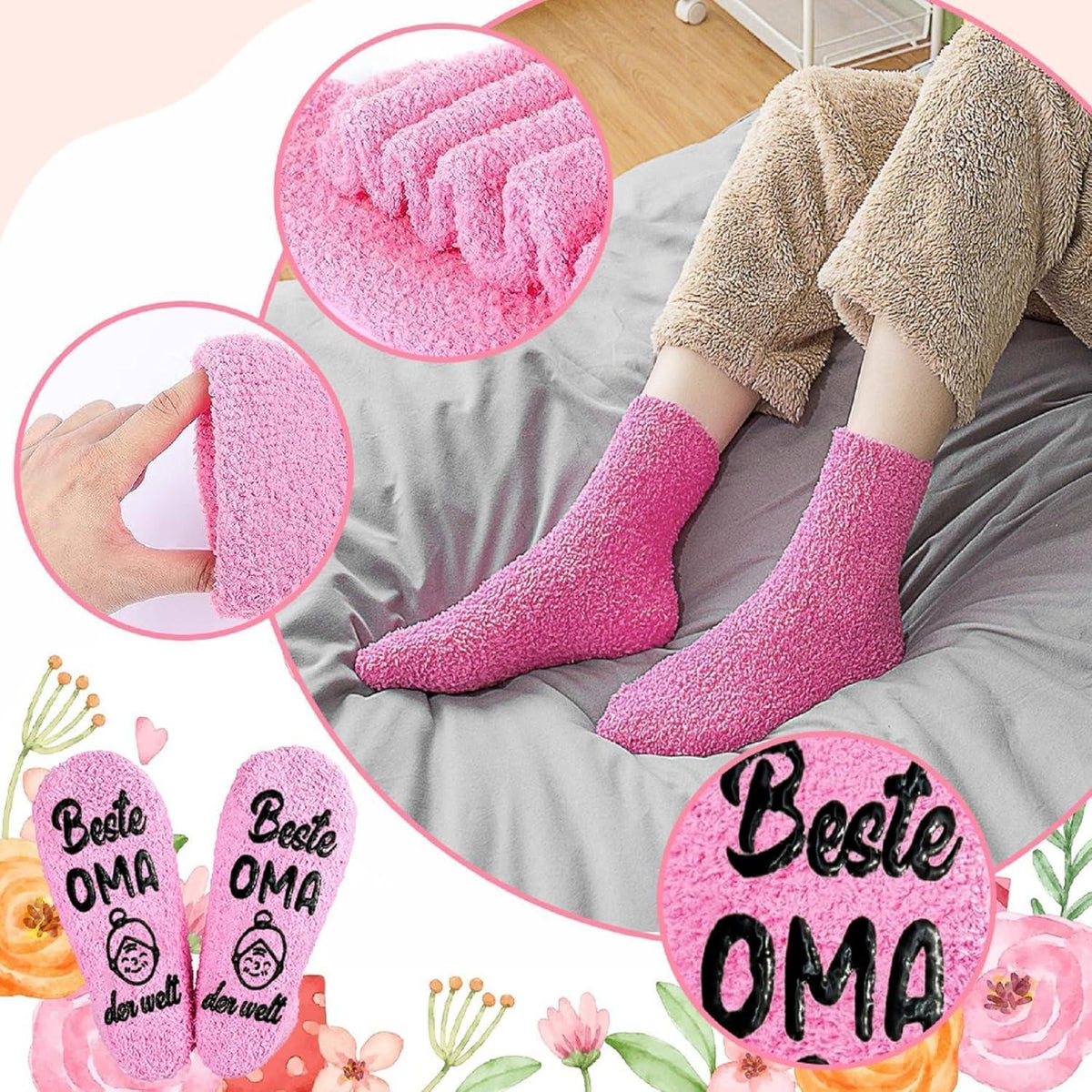 Kuschelsocken Damen mit Spruch "Beste Mama/Oma" | Geschenkverpackung
